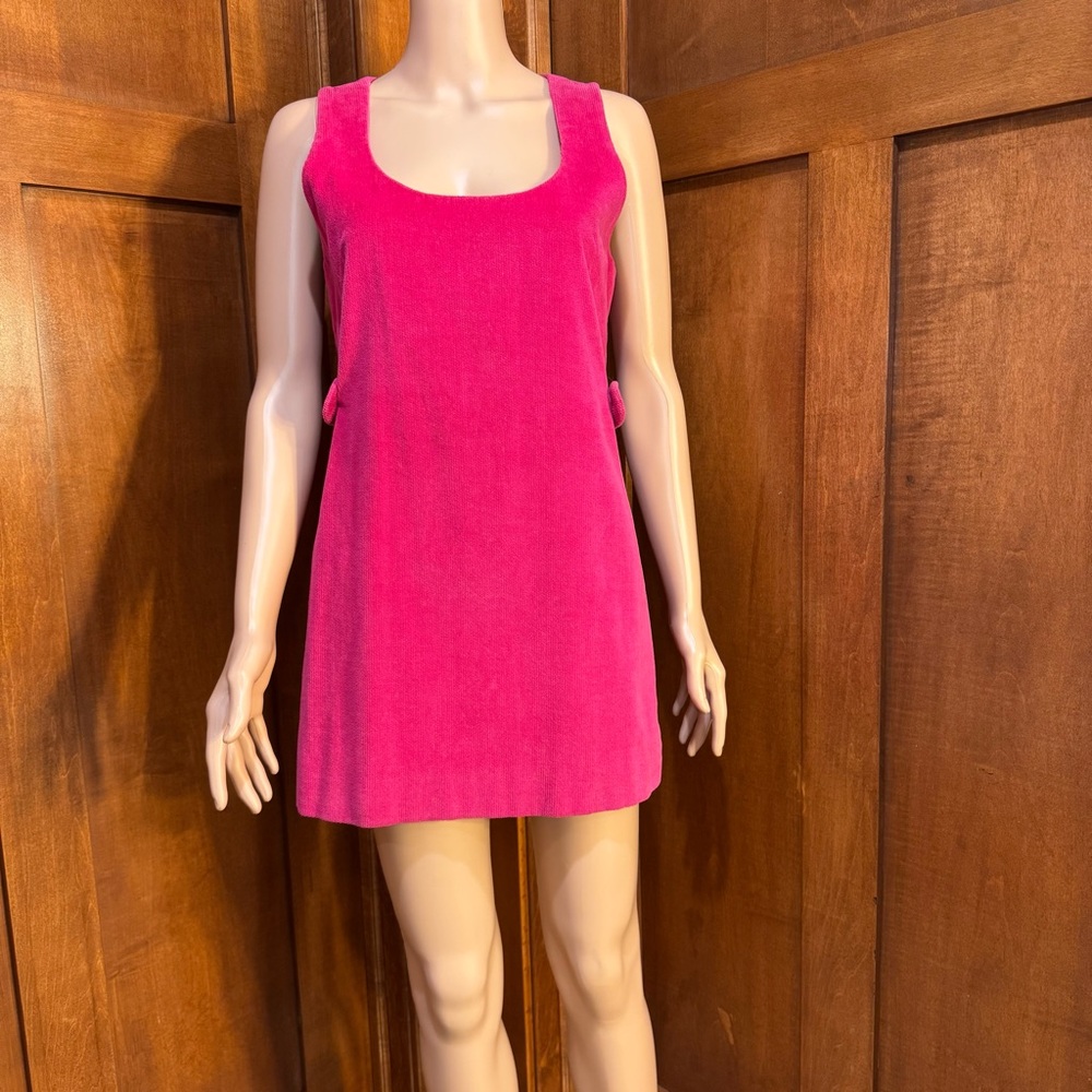 Vintage Bright Pink Corduroy Jumper Dress Small